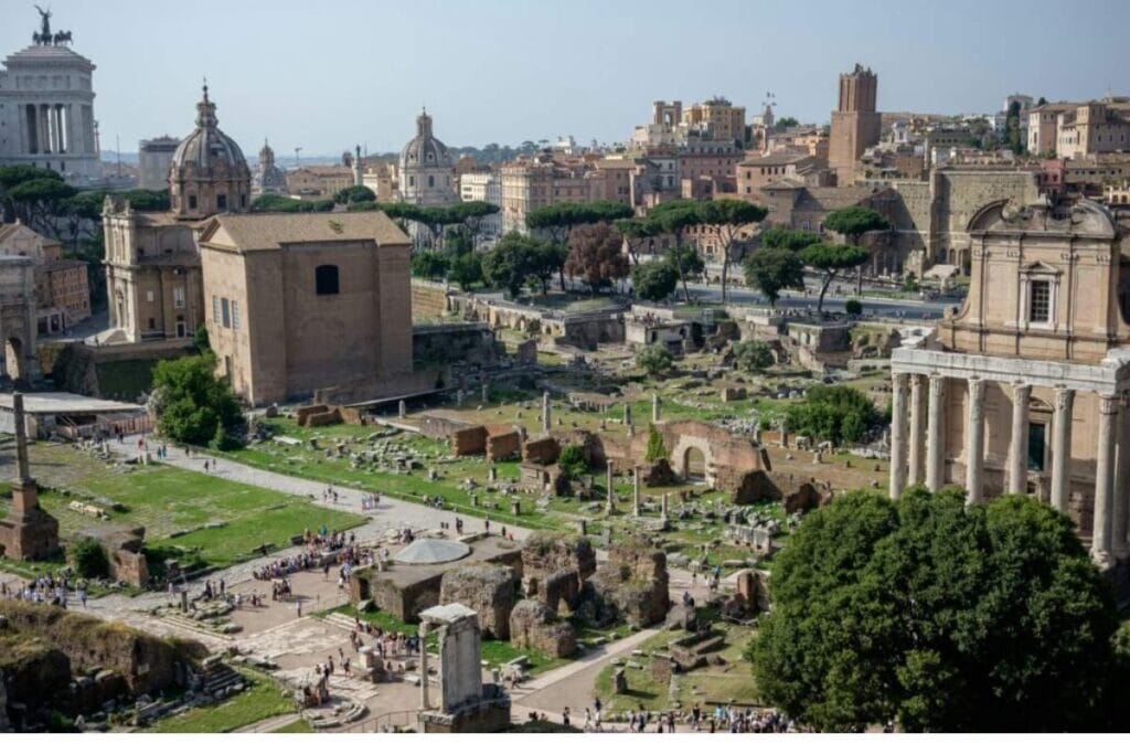 Scenic view of the Roman Forum and historic ruins in Rome