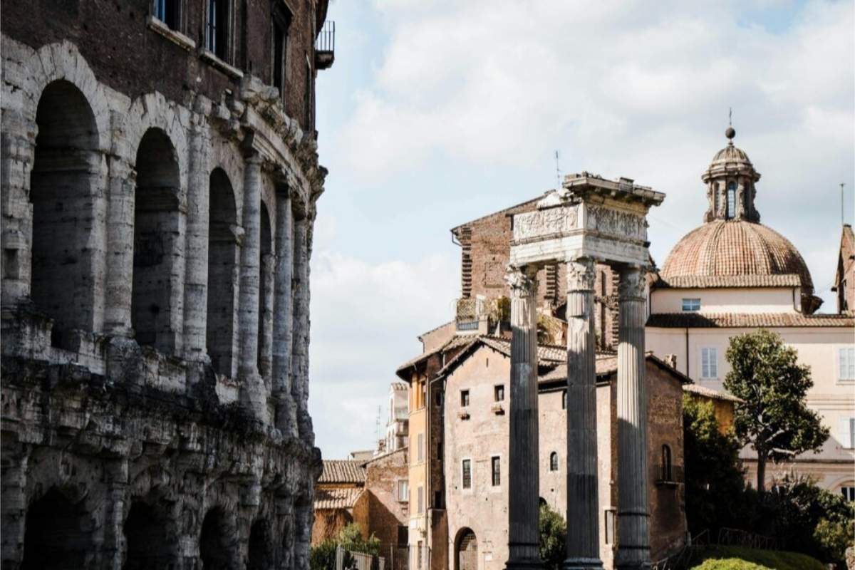 Ancient Roman ruins and columns in the historic center
