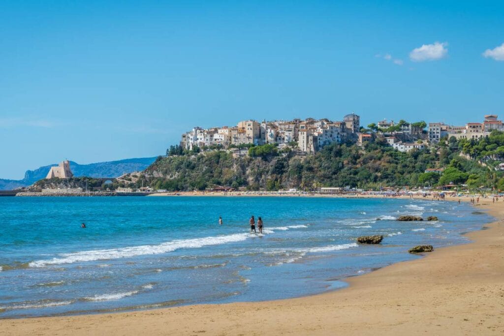 Sunny beach on the Italian coast, perfect day trip from Rome for families