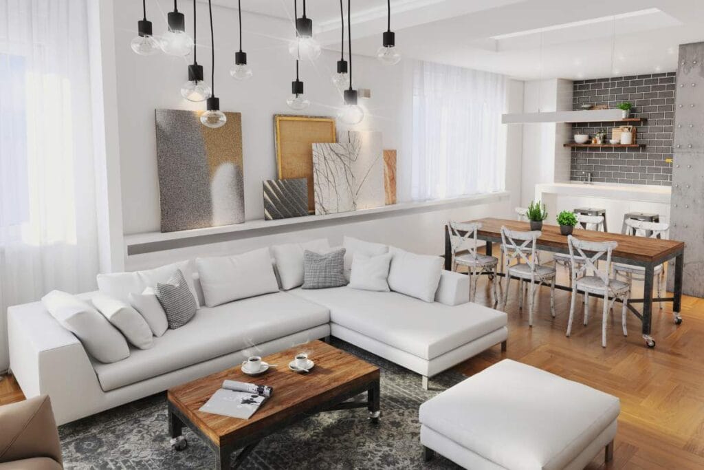 Modern and spacious living room interior of a Rome apartment rental suitable for large families